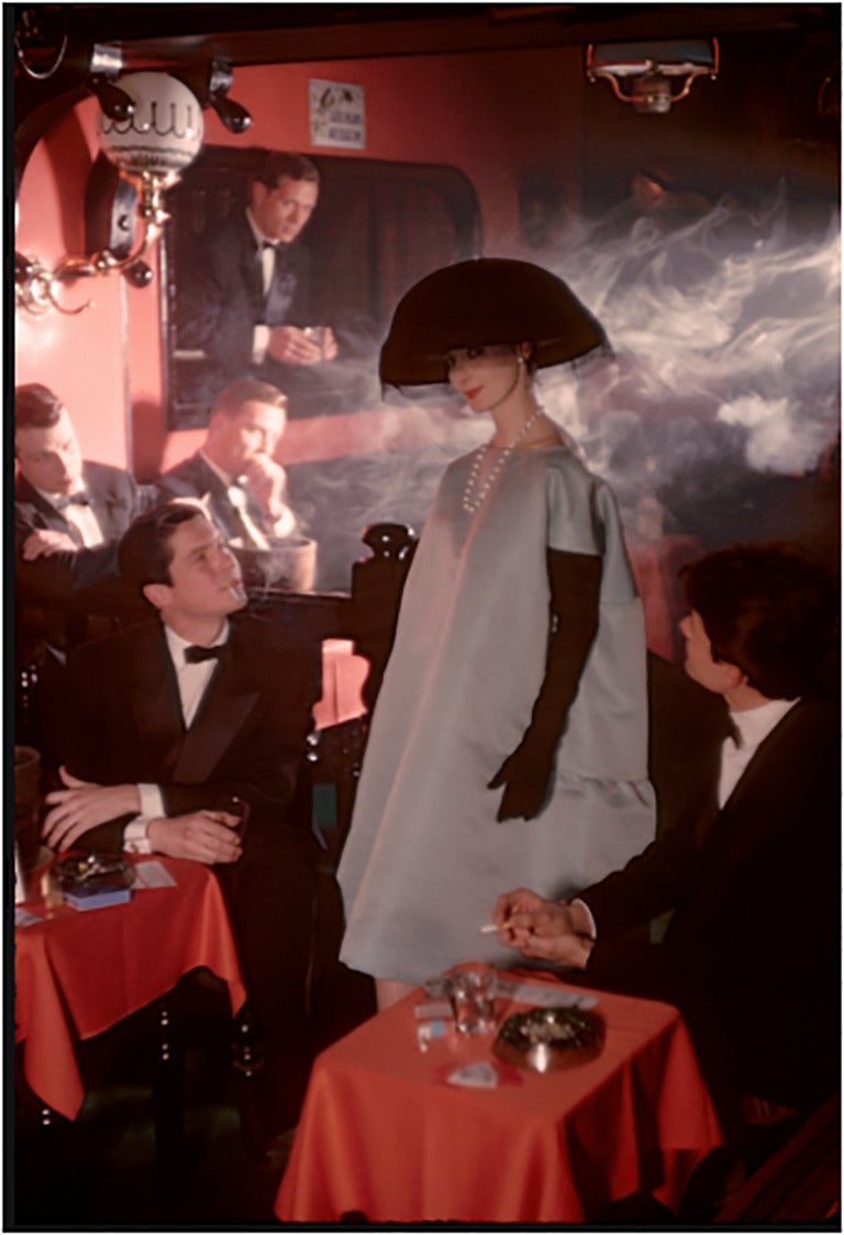 Frank Horvat Color Photograph - Givenchy dress at Crazy Horse Saloon, for Jardin des Modes, Paris