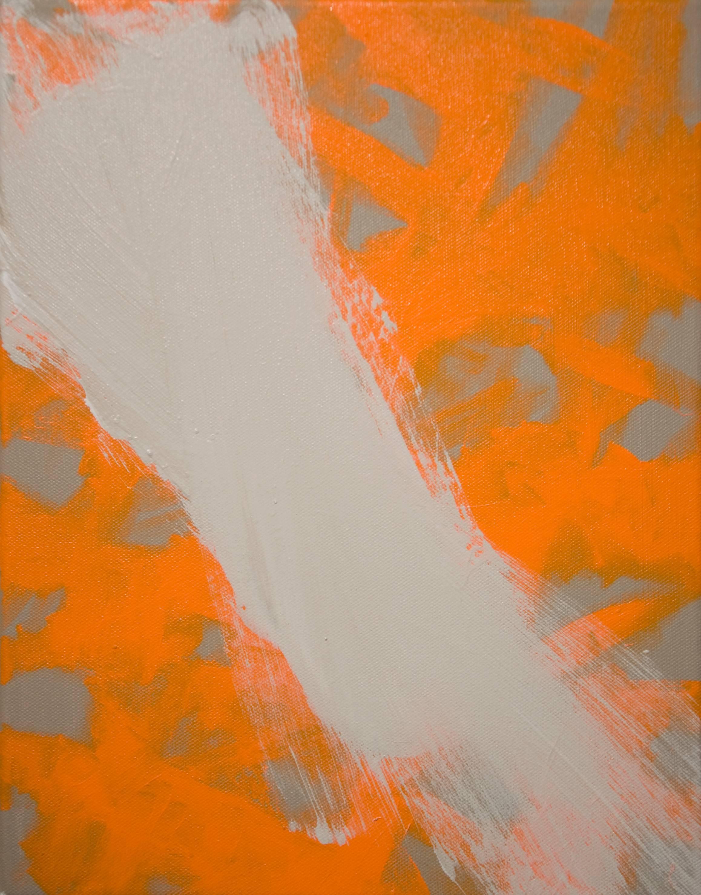 Lee Wells Abstract Painting - Orange and Grey Disturbance in the Force
