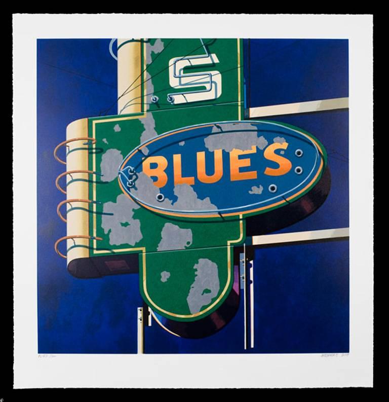 Robert Cottingham Abstract Print - Blues, from American Signs portfolio