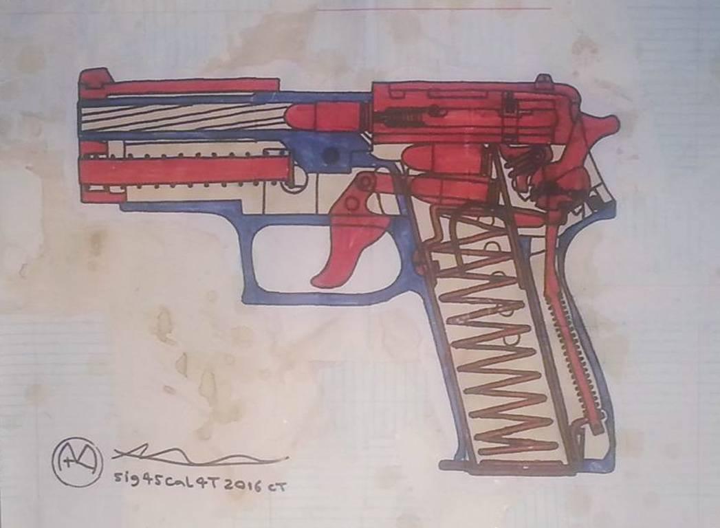 Sig 45 Caliber Auto Pistol - Art by Alfredo Martinez
