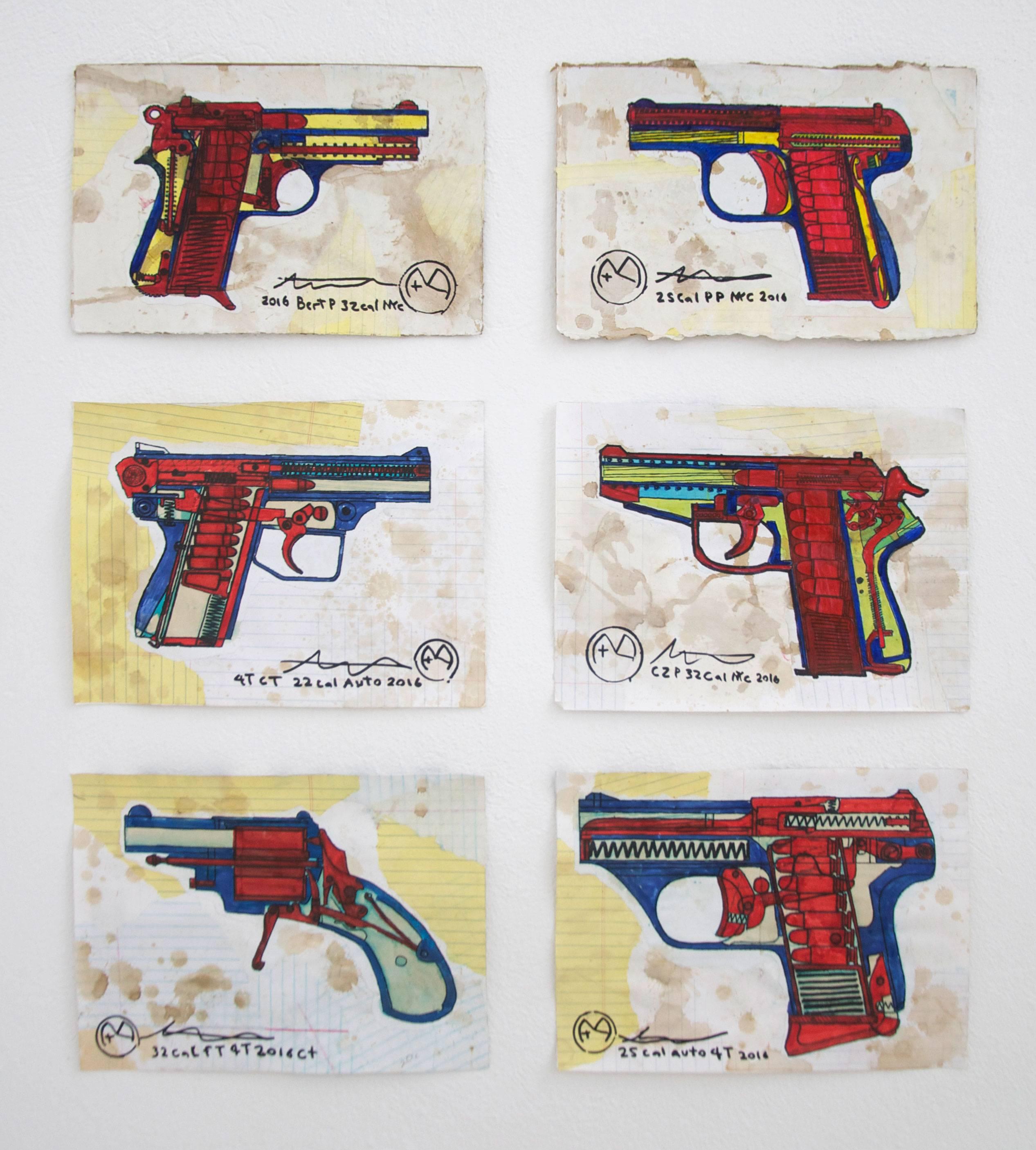 Alfredo Martinez Figurative Art - Six Pistols