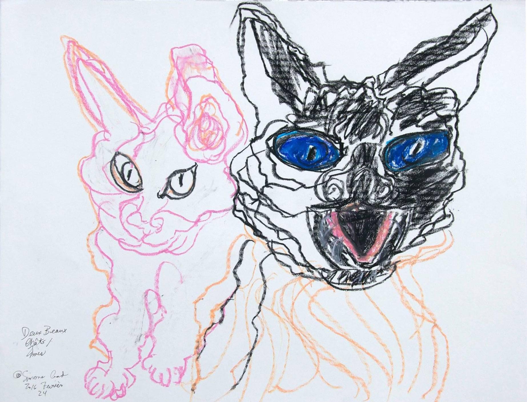 Simone Gad Abstract Drawing - Deux Amis Chats