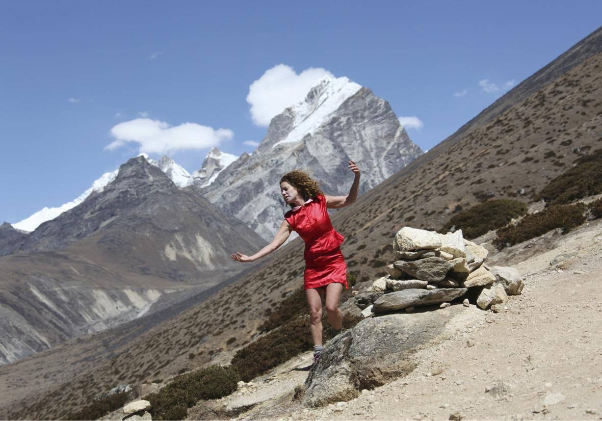 Maria Marshall Figurative Photograph - 4600 Meters Tripych (Thought dances for freedom at Mount Everest)