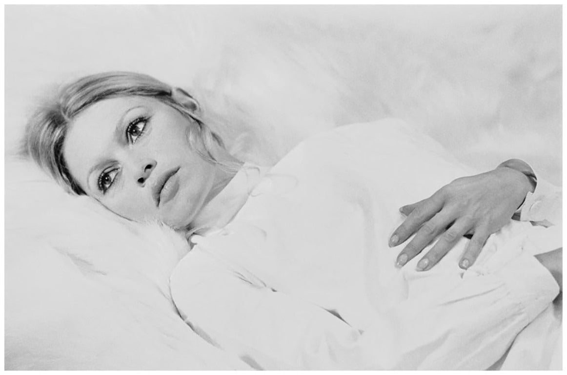 Terry O'Neill Black and White Photograph - Brigitte Bardot in White