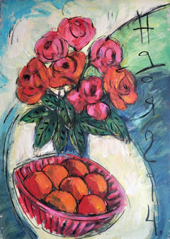 Still Life, Oranges and Roses