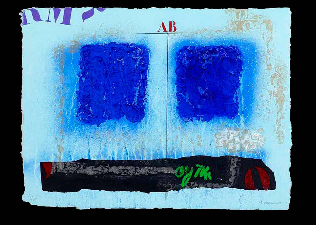 Deux bleus et noir - Print by James Coignard
