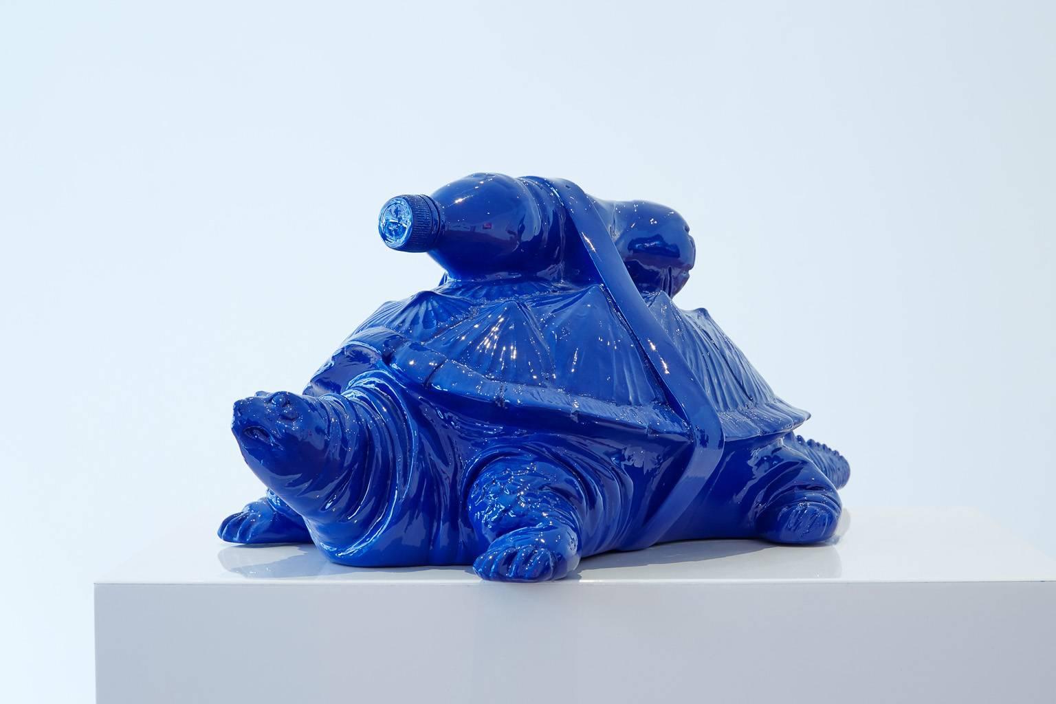 William Sweetlove Figurative Sculpture - Cloned Turtle with pet bottle.