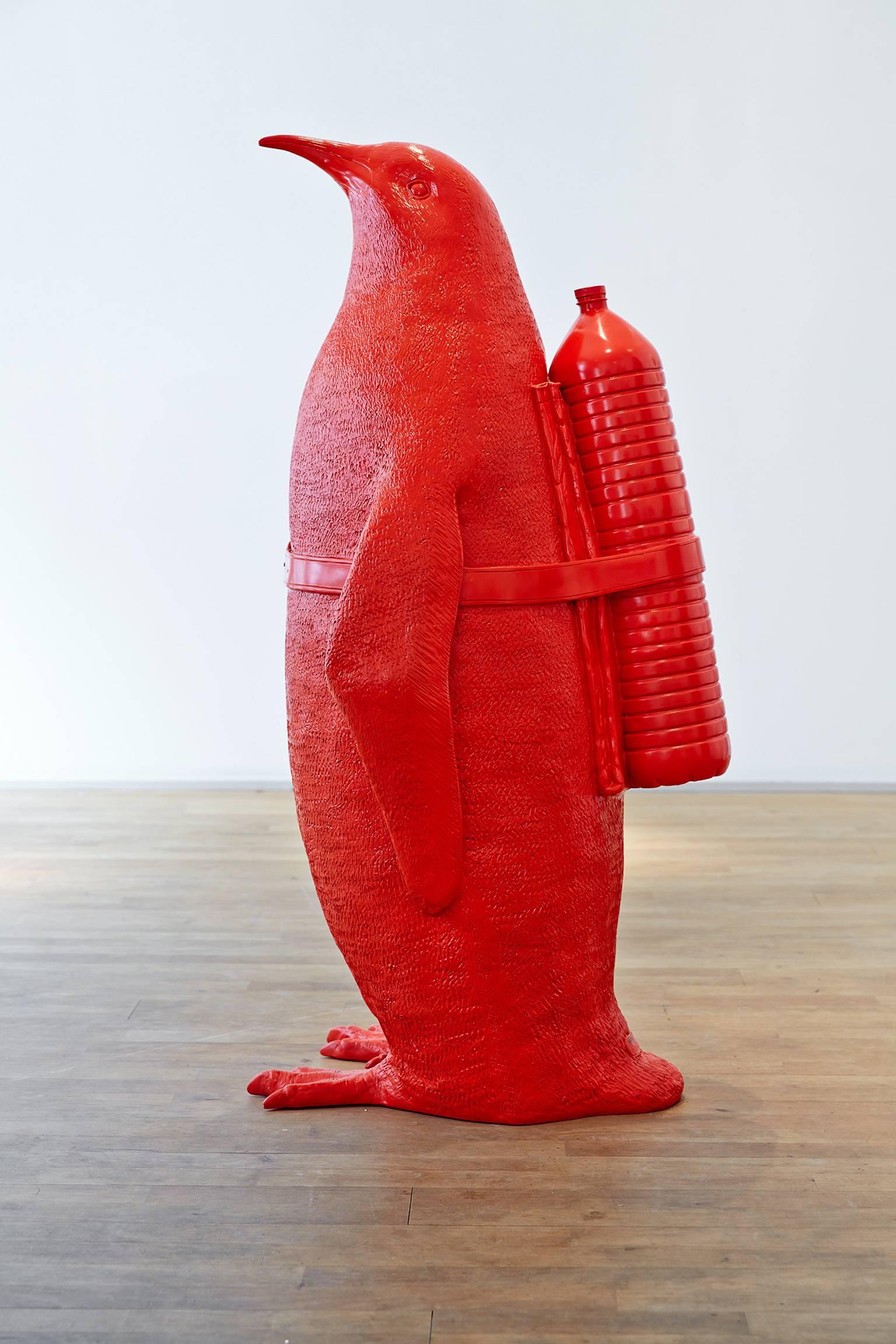 William Sweetlove Figurative Sculpture - Cloned Penguin with pet bottle.