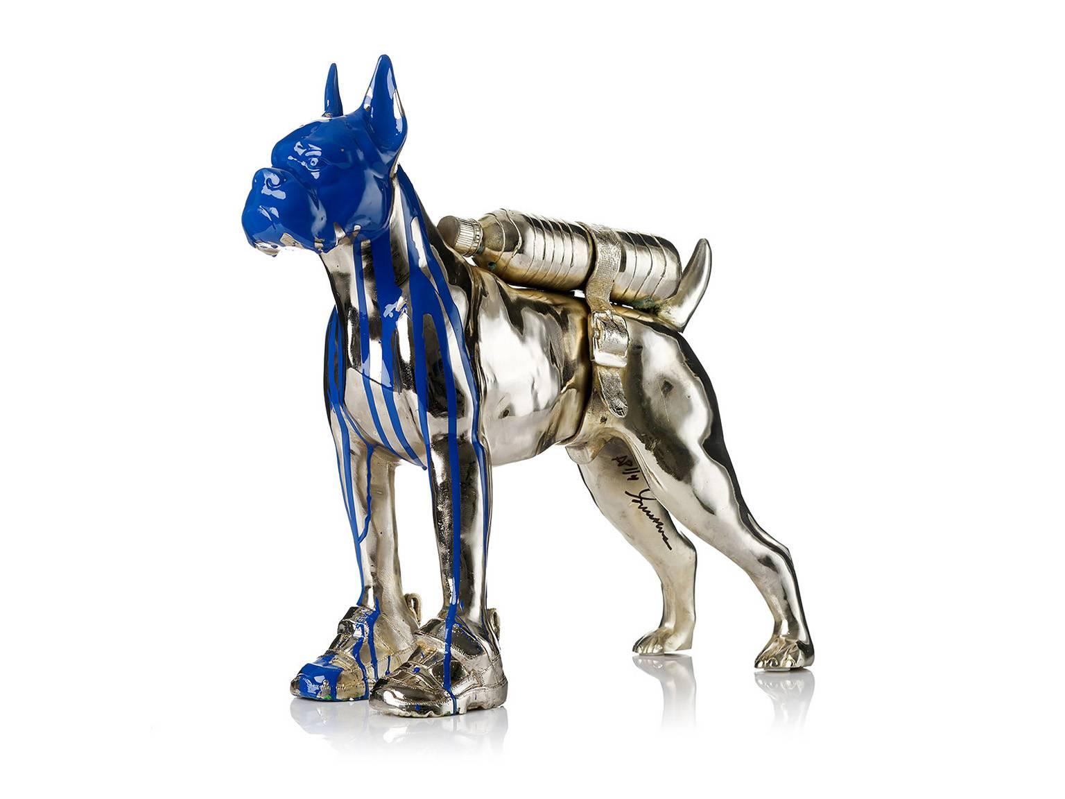 William Sweetlove Figurative Sculpture - Cloned Bulldog with pet bottle 