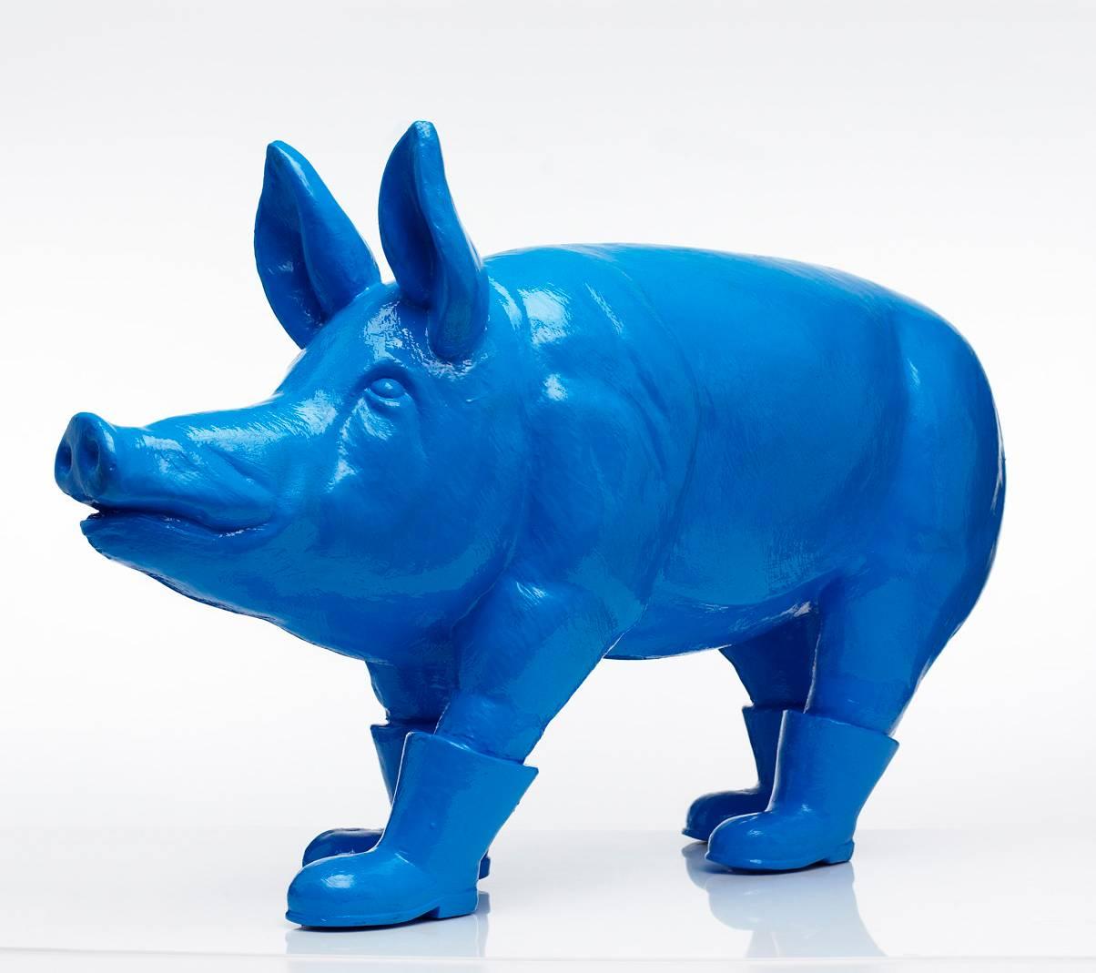 William Sweetlove Figurative Sculpture - Cloned blue father pig