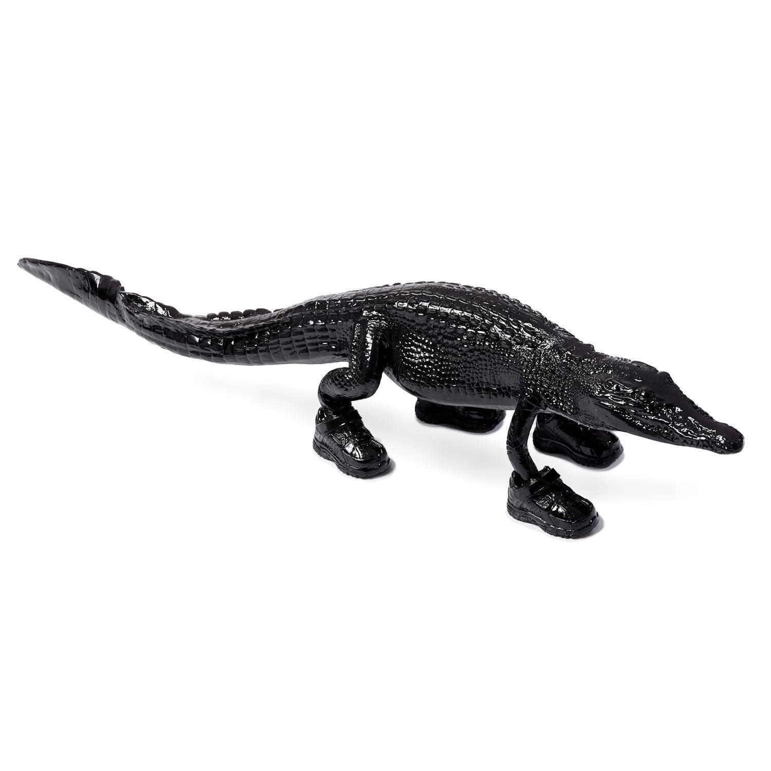 William Sweetlove Figurative Sculpture - Cloned Alligator with sneakers black