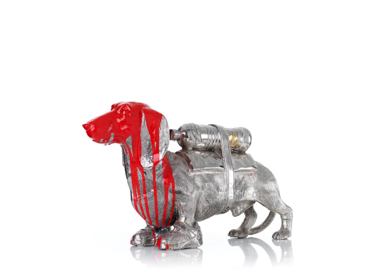 Cloned Dachshund with pet bottle. - Sculpture by William Sweetlove