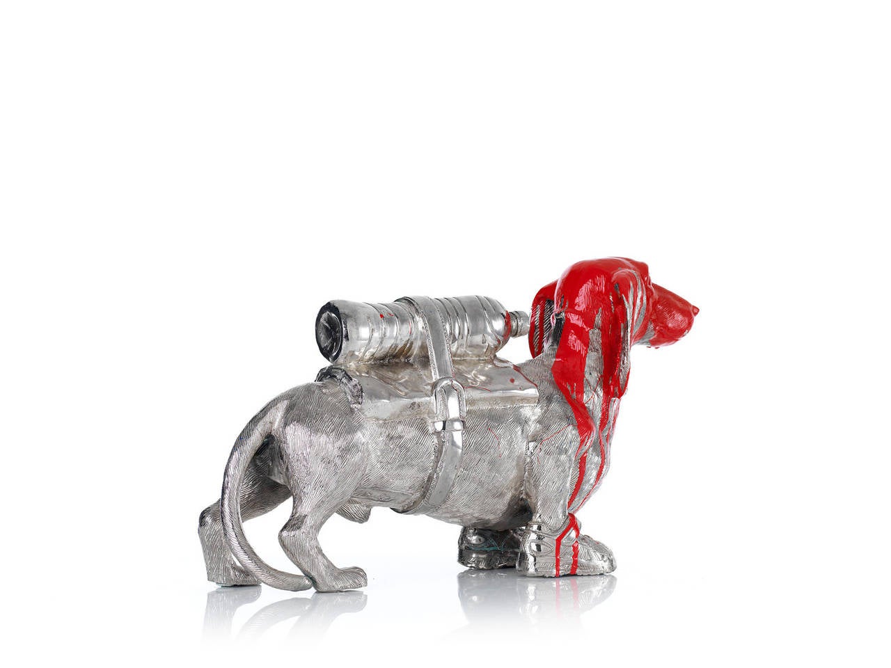 Cloned Dachshund with pet bottle. - Pop Art Sculpture by William Sweetlove