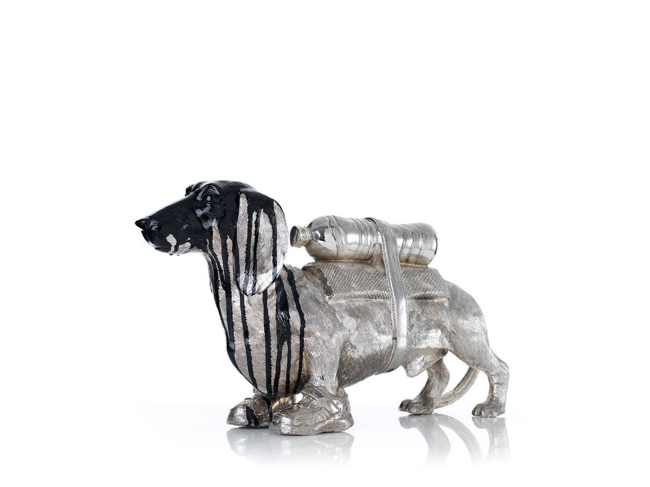 Cloned Dachshund with pet bottle. - Sculpture by William Sweetlove
