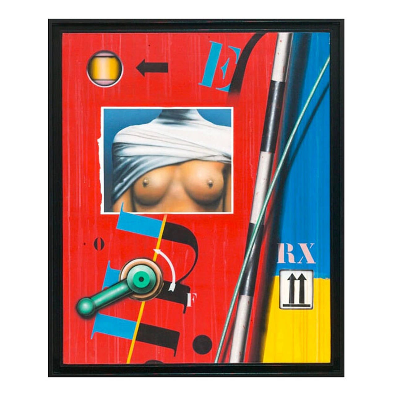 Nu drapé fond rouge / bleu RX. - Painting by Peter Klasen