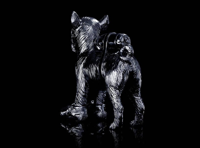 Cloned Griffon Bruxellois with pet bottle. - Sculpture by William Sweetlove