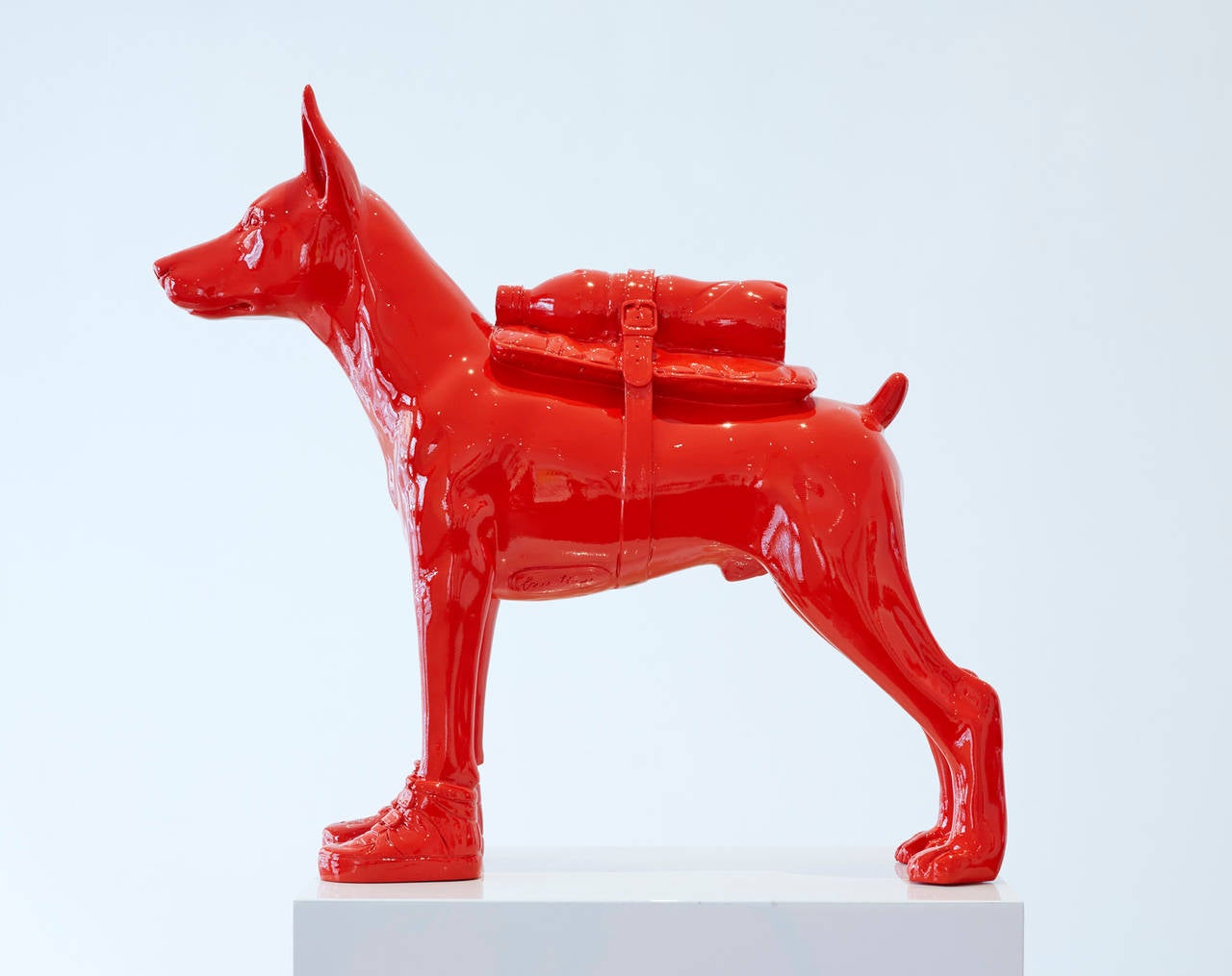 Cloned Doberman with pet bottle. - Sculpture by William Sweetlove