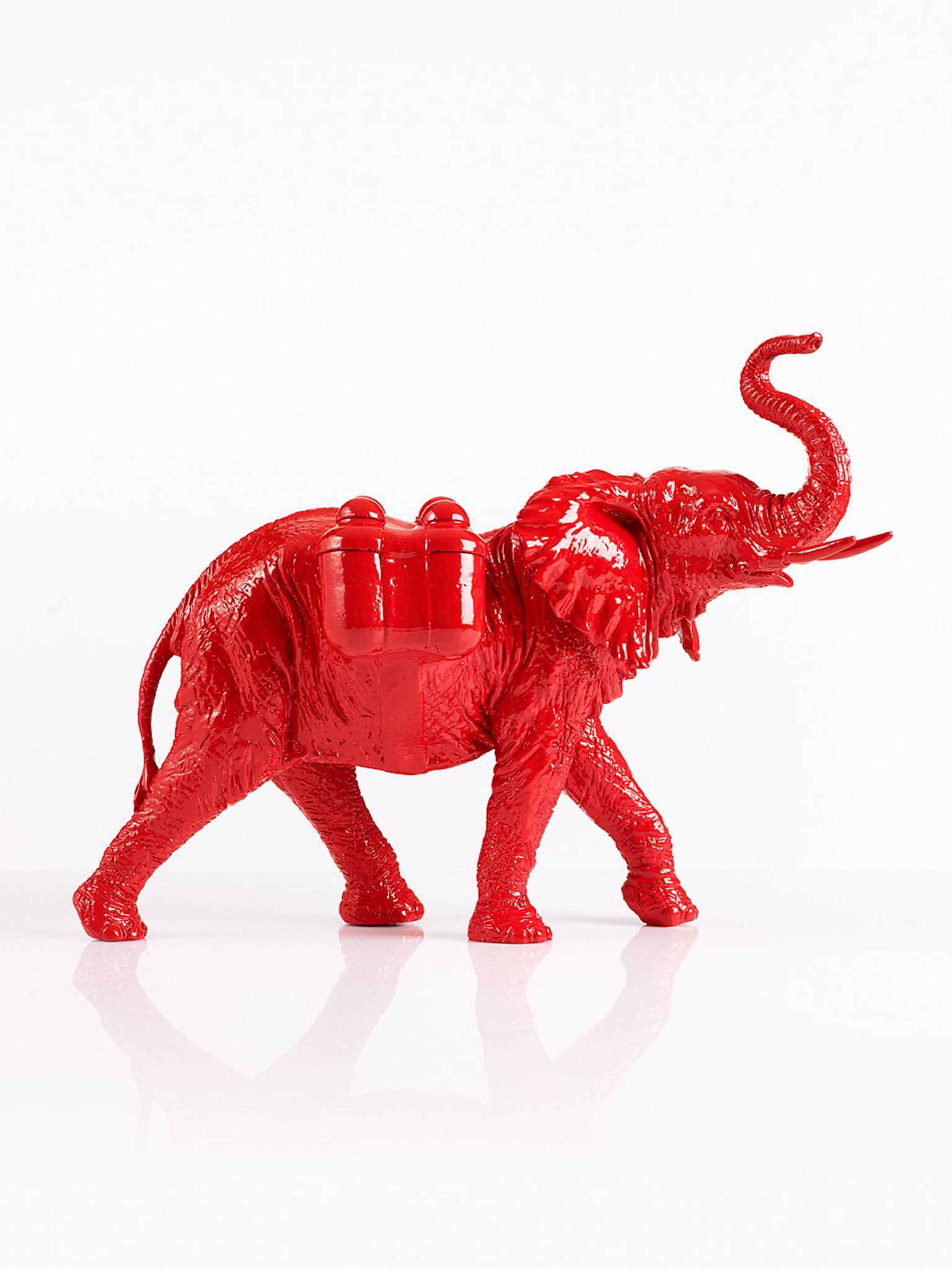 Cloned red Elephant with Waterpacks - Sculpture by William Sweetlove