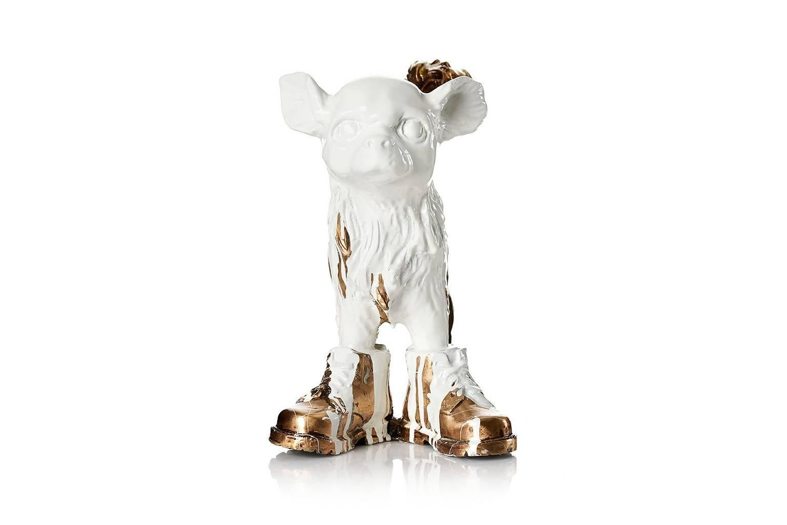 Cloned Chihuahua  - Gold Figurative Sculpture by William Sweetlove