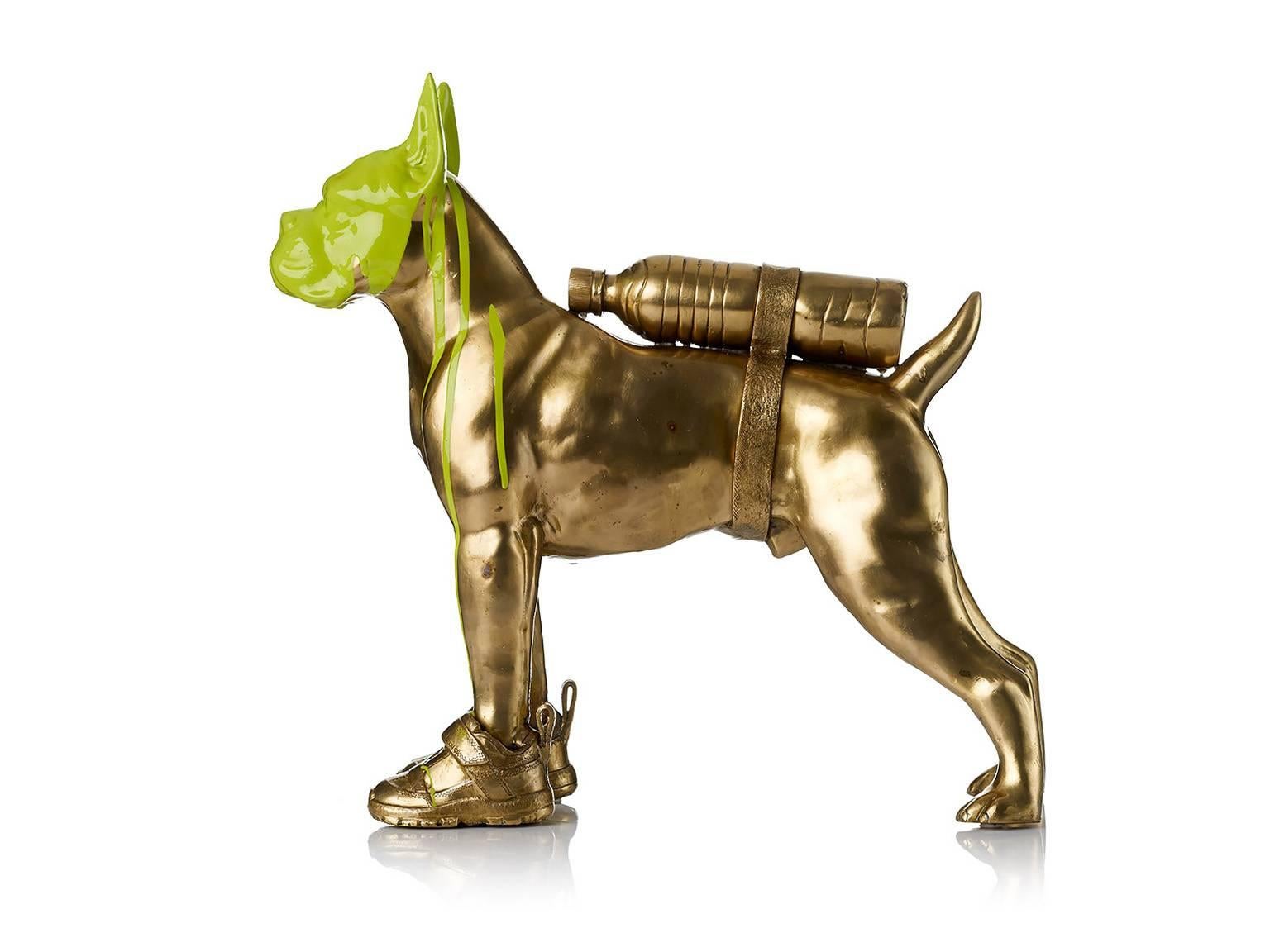  Cloned Bulldog with pet bottle. - Sculpture by William Sweetlove