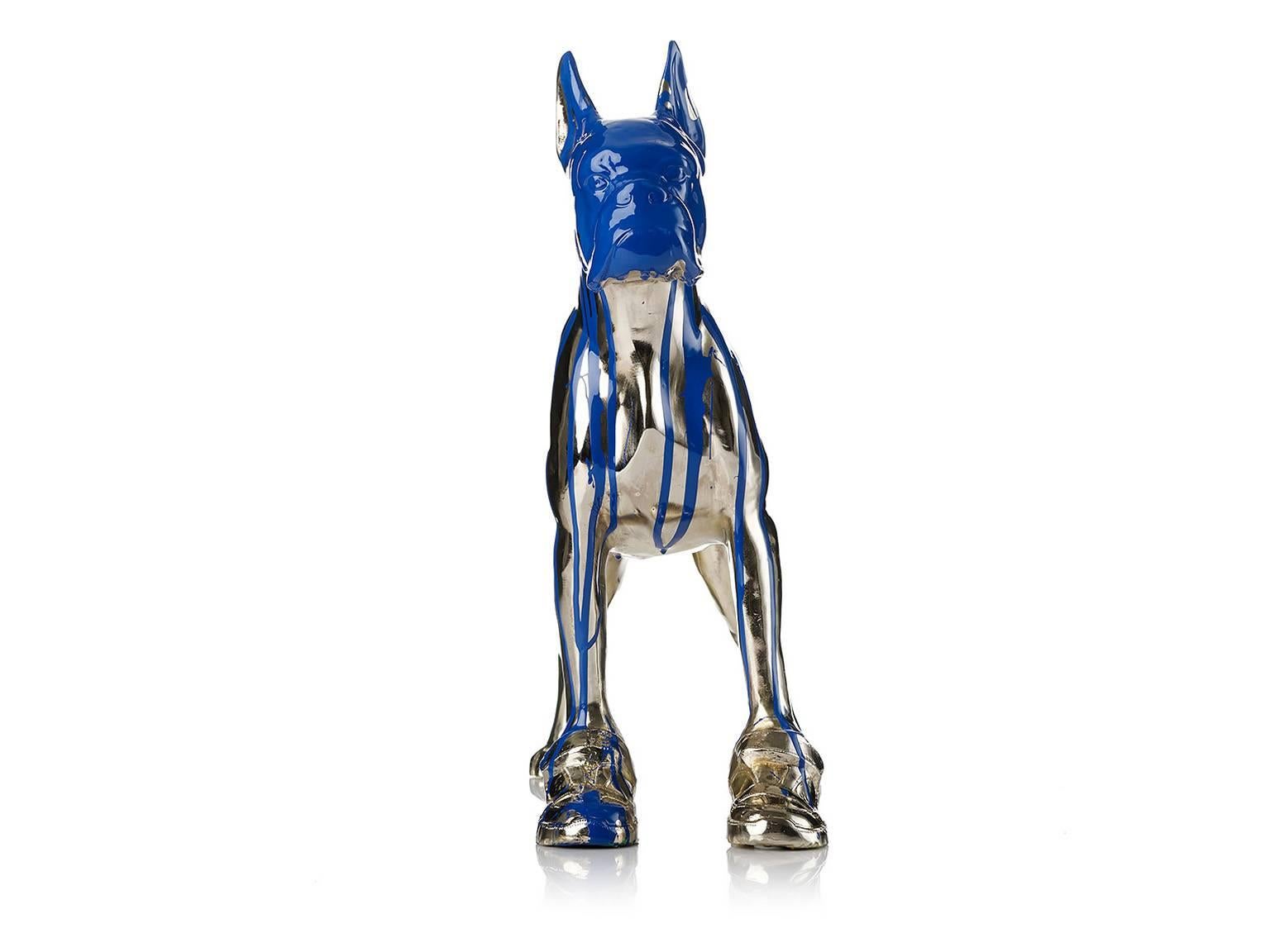 Cloned Bulldog with pet bottle  - Gold Figurative Sculpture by William Sweetlove