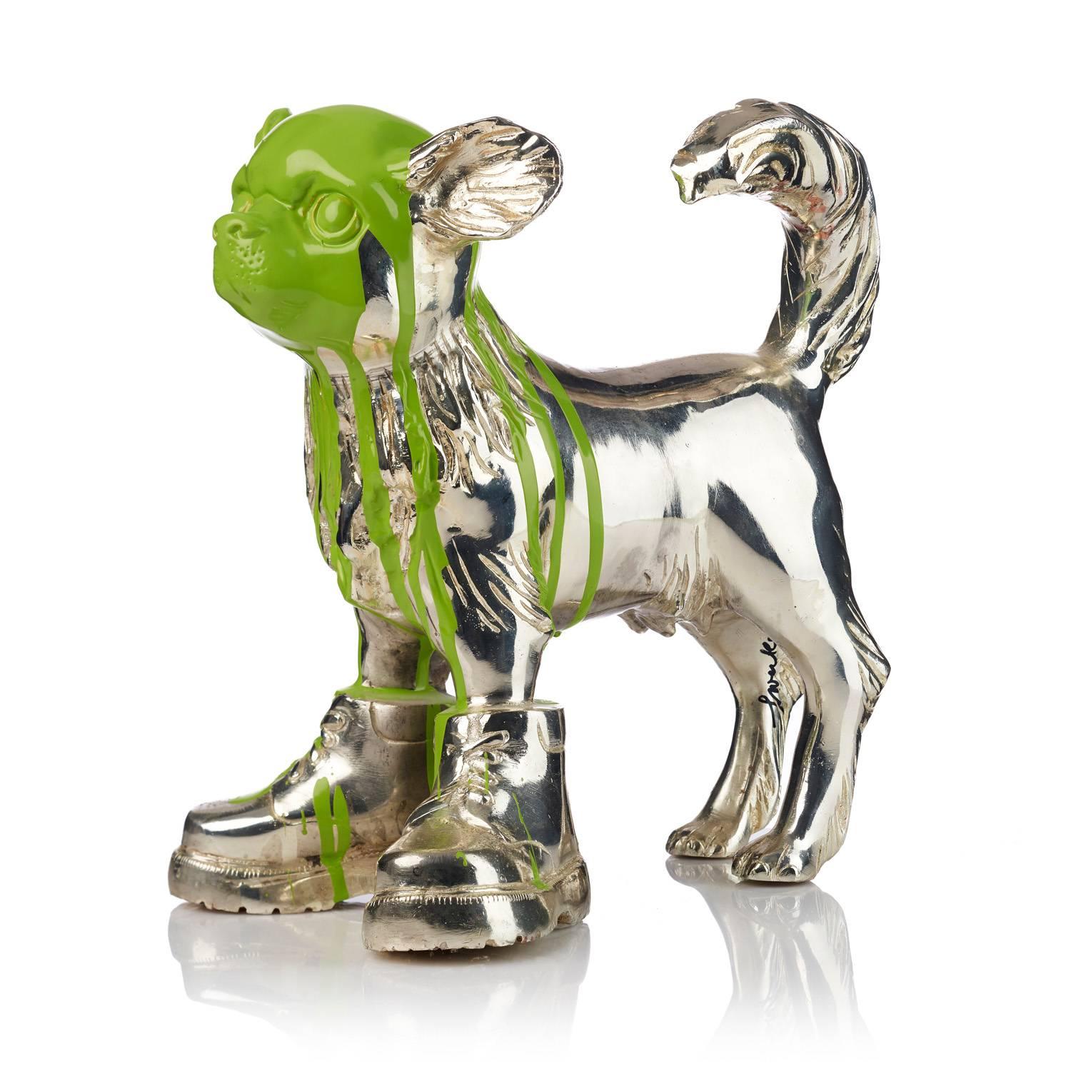 Cloned Chihuahua with colored head green - Sculpture by William Sweetlove