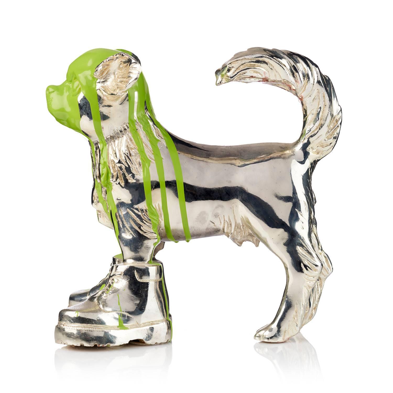 Cloned Chihuahua with colored head green - Pop Art Sculpture by William Sweetlove