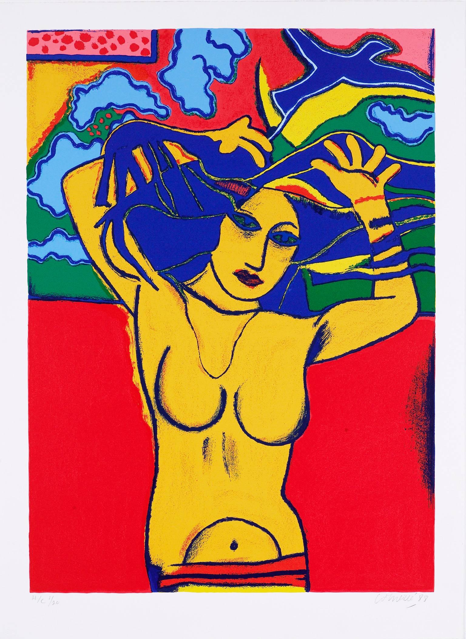 Corneille Figurative Print - Femme à la chevelure deployée.