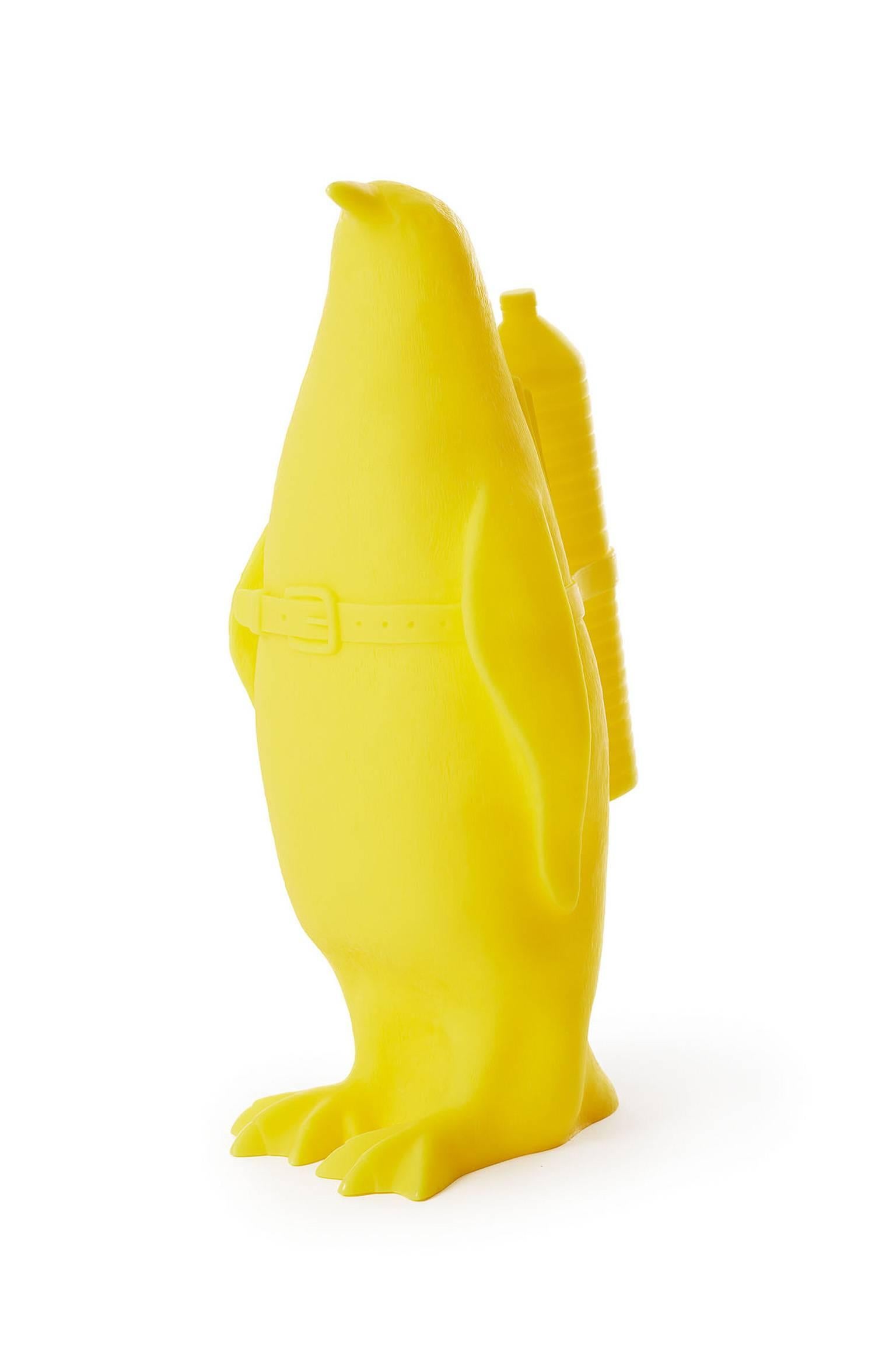 William Sweetlove Figurative Sculpture - Small cloned Penguin with water bottle. 