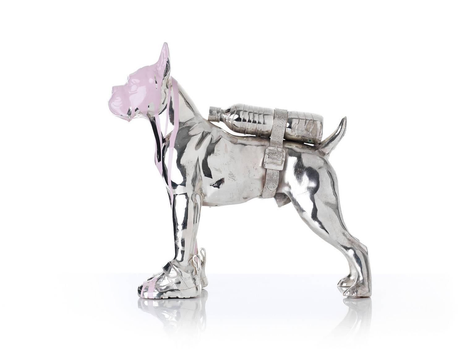 Cloned Bulldog with pet bottle.  - Pop Art Sculpture by William Sweetlove