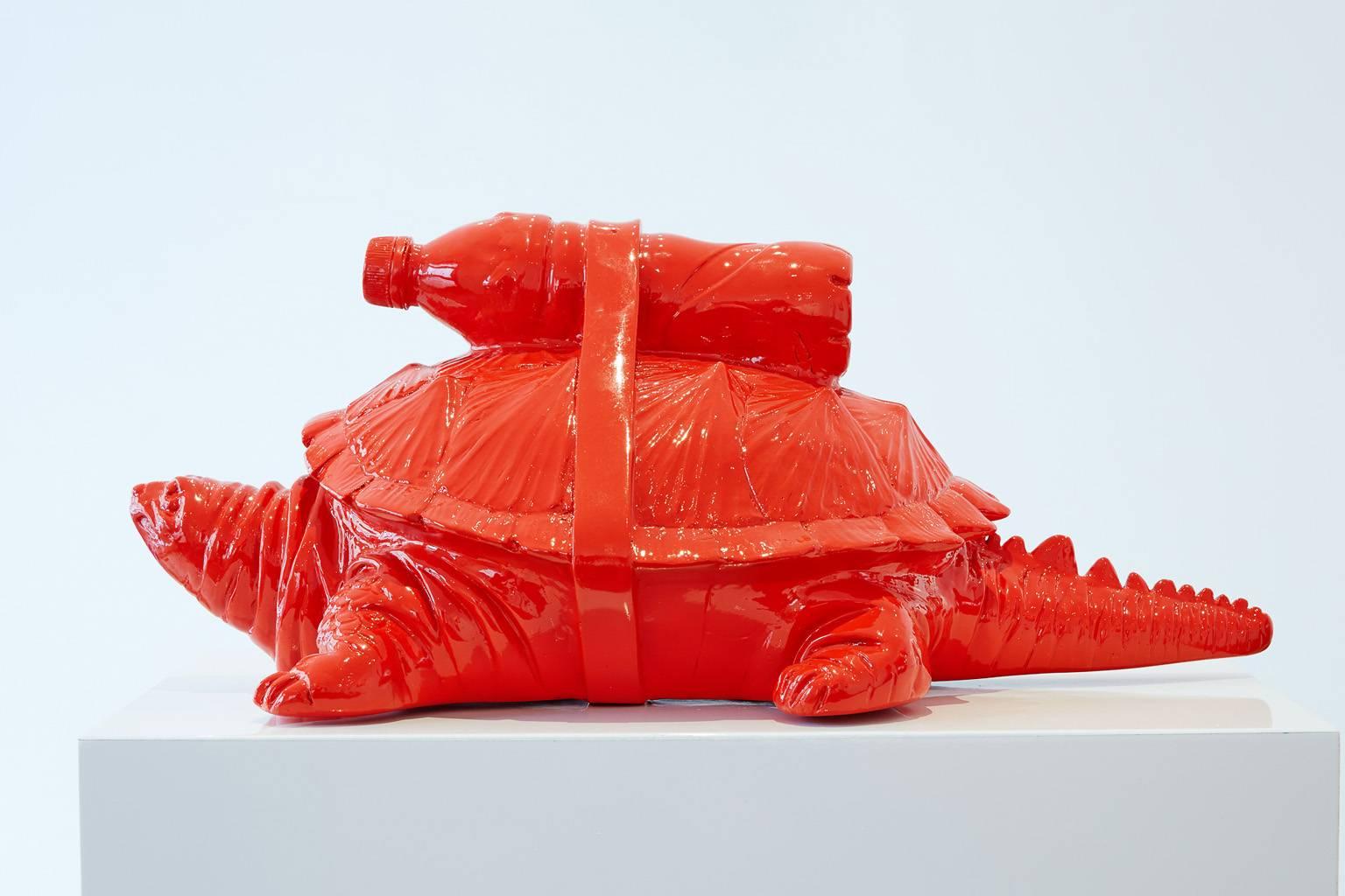 Cloned Turtle with pet bottle. - Sculpture by William Sweetlove