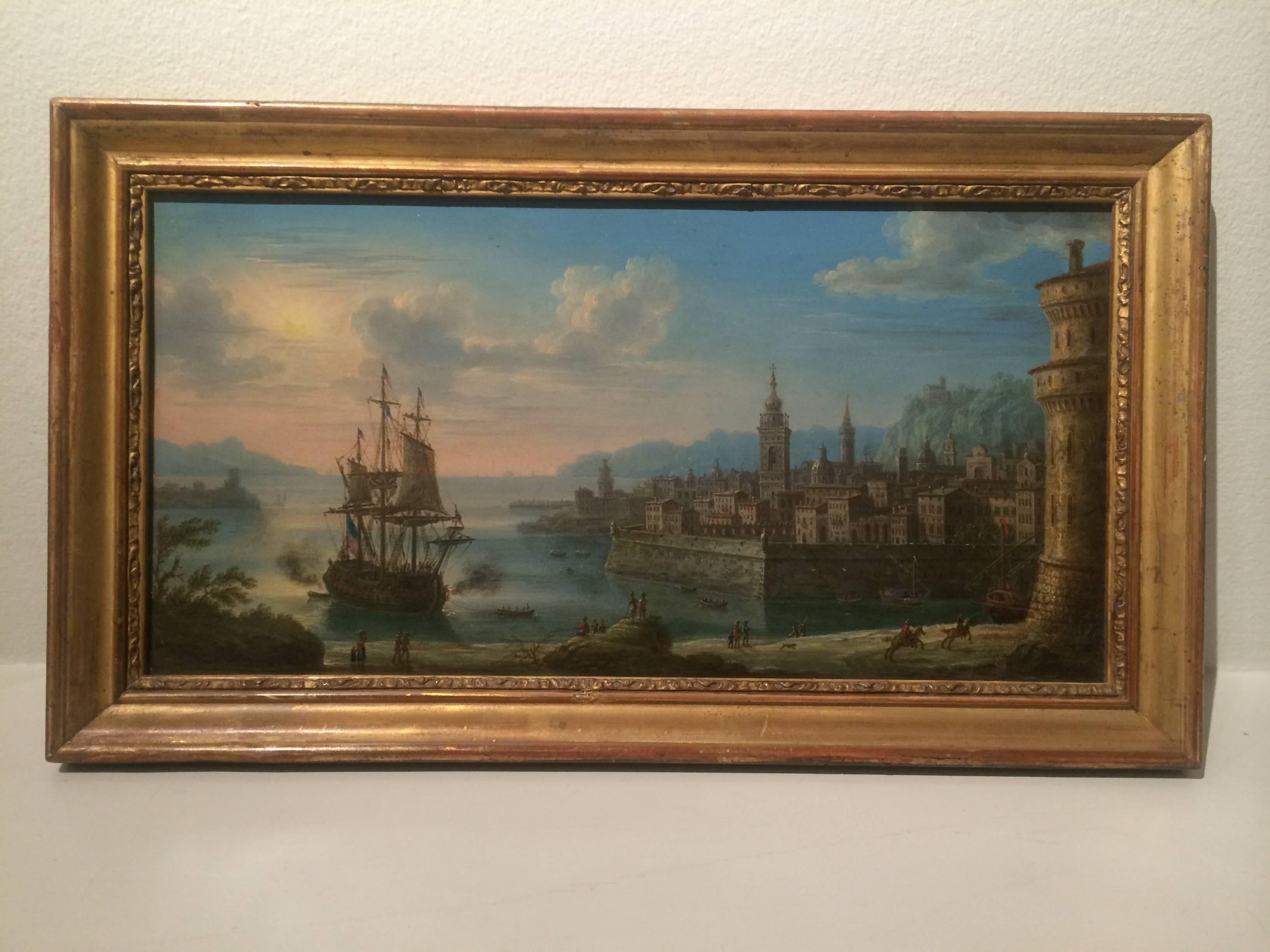Capriccio einer befestigten Stadt an einer Felsenküste – Painting von Orazio Grevenbroeck