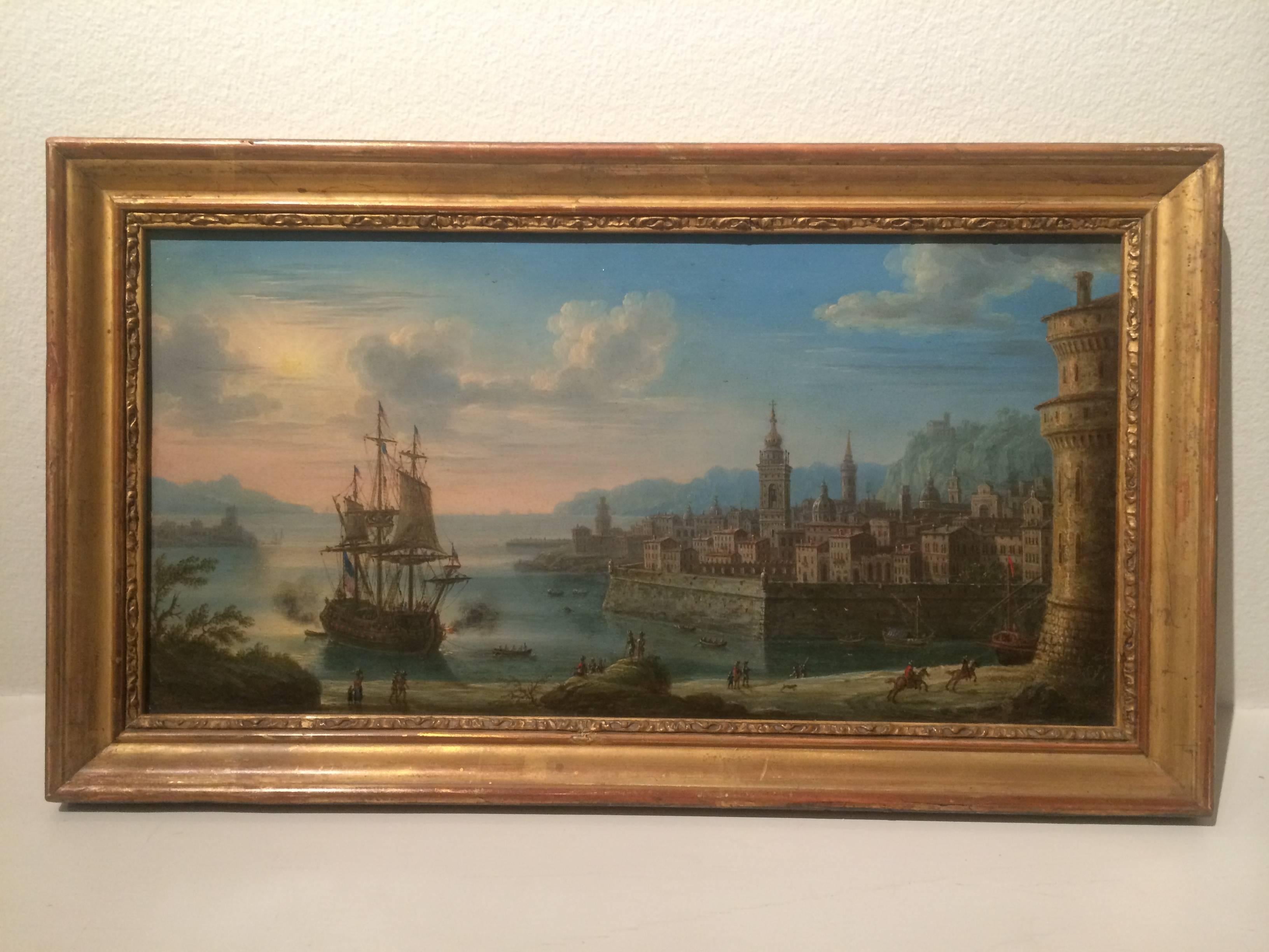 Capriccio einer befestigten Stadt an einer Felsenküste (Alte Meister), Painting, von Orazio Grevenbroeck
