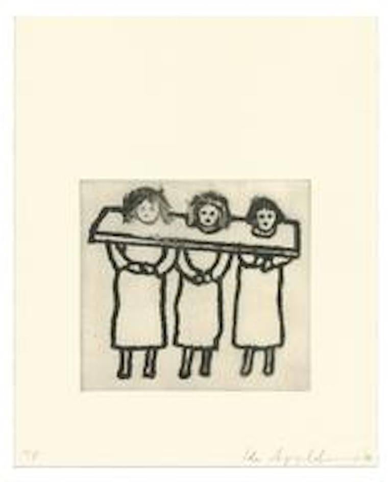 Disponibile singolarmente ($2500) e in una suite di cinque ($12.000).

Nata nel Bronx, NY, Ida Applebroog ha frequentato il NY State Institute of Applied Arts and Sciences (1949). Si trasferisce a Chicago nel 1956 e successivamente frequenta la