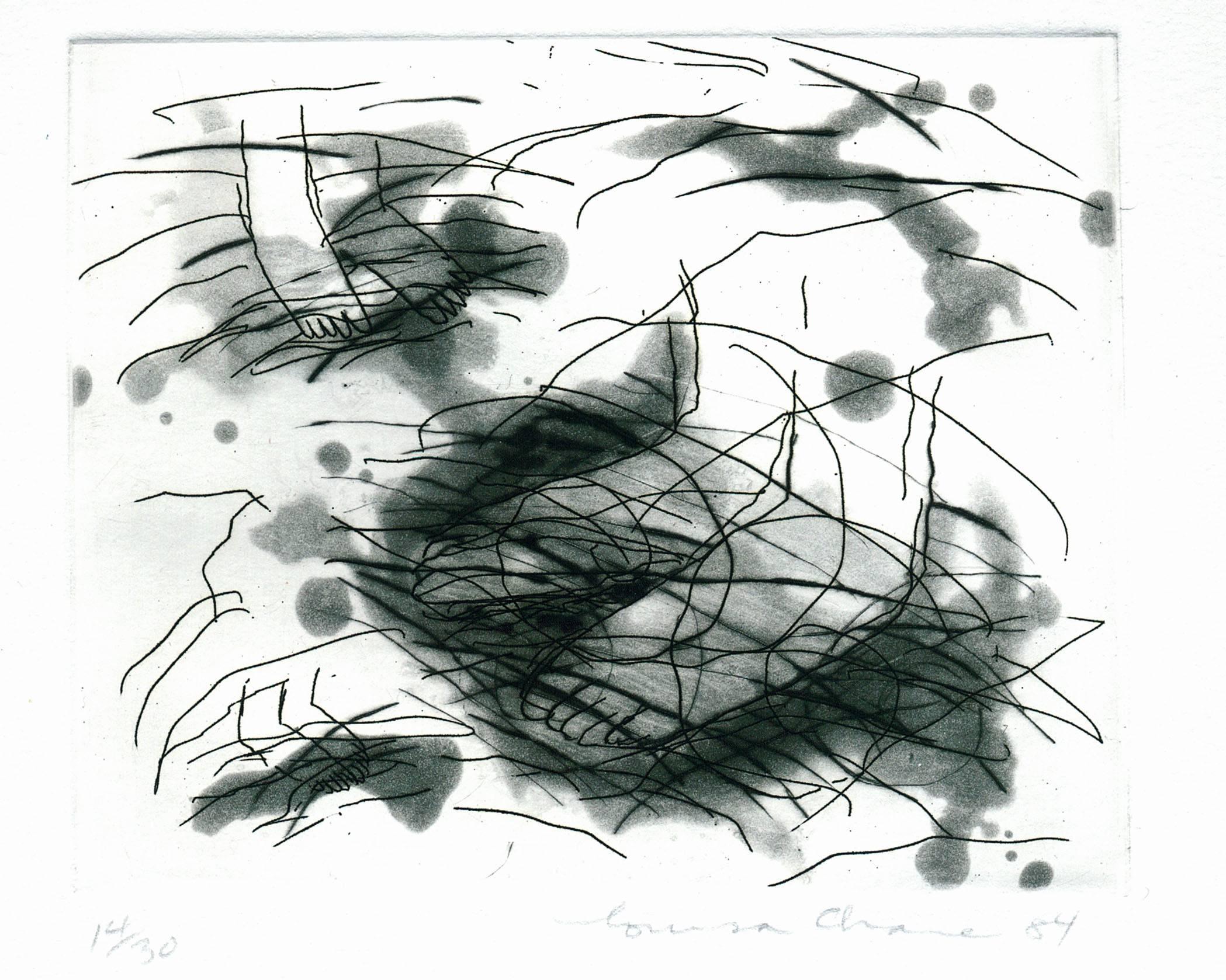 Portfolio of Six Untitled Etchings - Gray Abstract Print by Louisa Chase