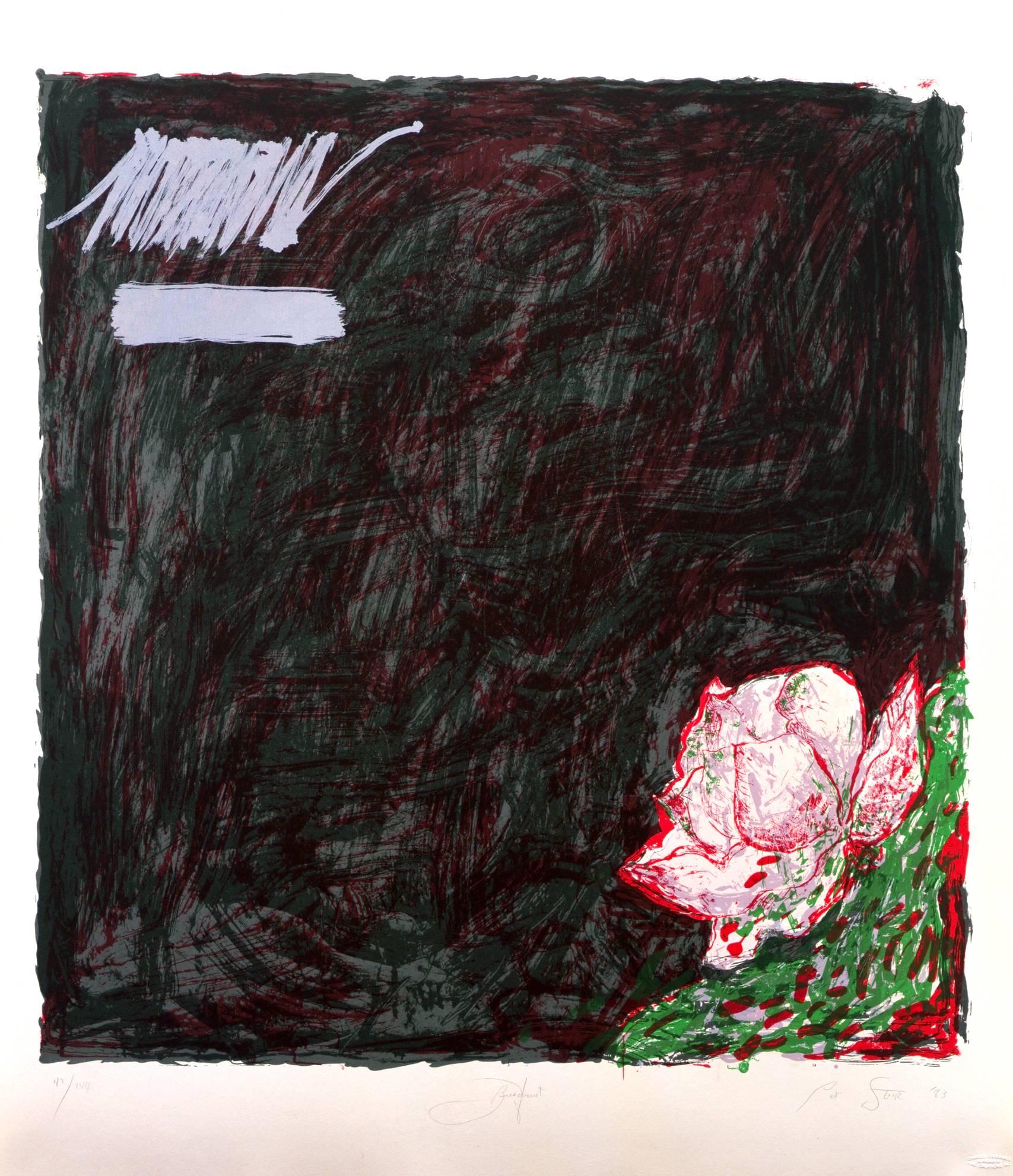 BREADFRUIT, 1983, screenprint on paper (A pink flower from a breadfruit tree) - Print by Pat Steir