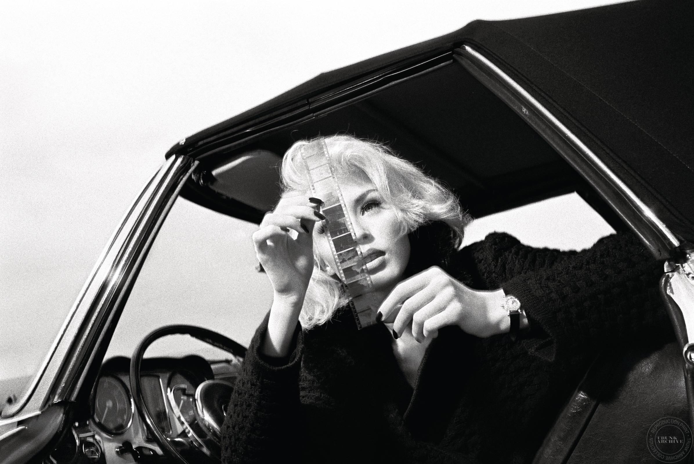 Steve Hiett Black and White Photograph - Portrait (Woman in Vintage Car)