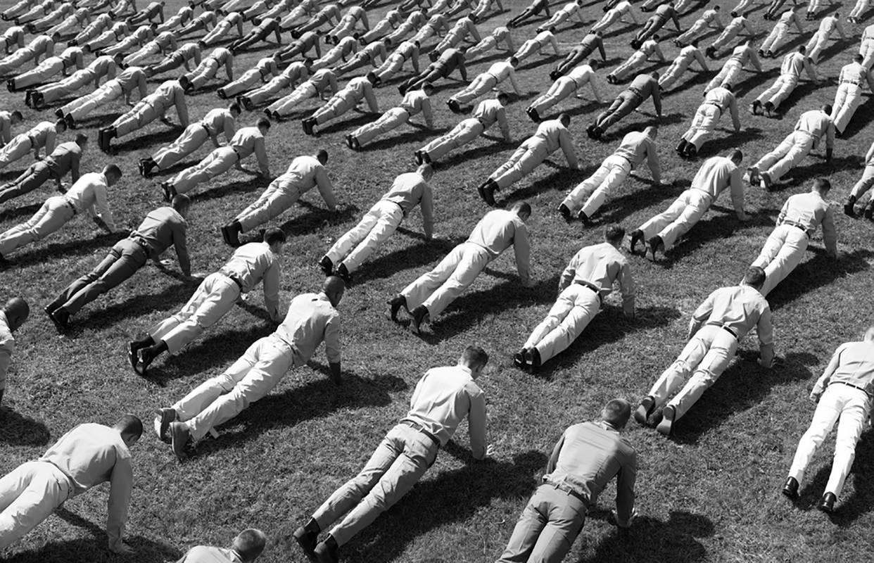 Richard Phibbs  Black and White Photograph - Men Working Out (Black & White)