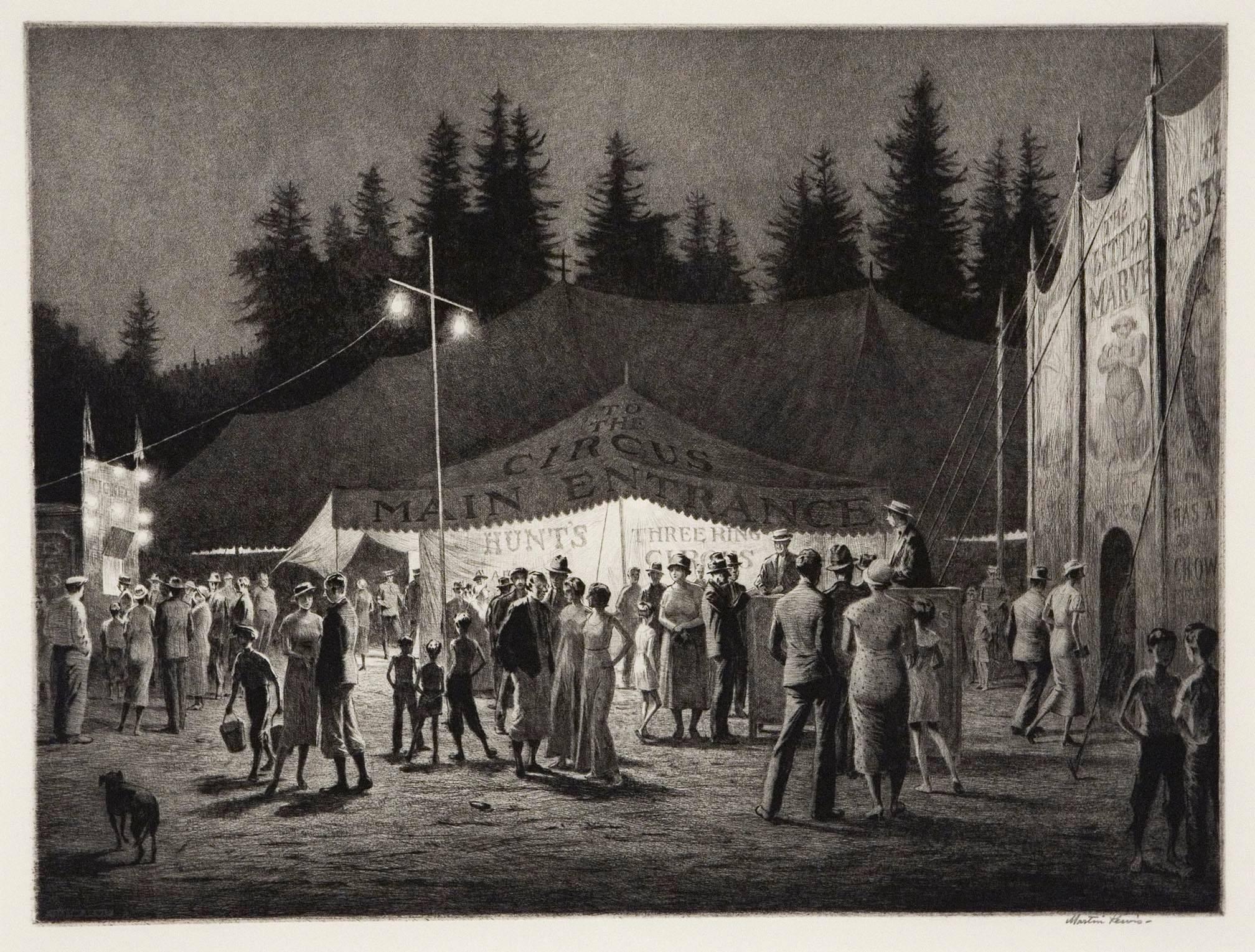 Martin Lewis Landscape Print – Zirkusnacht.
