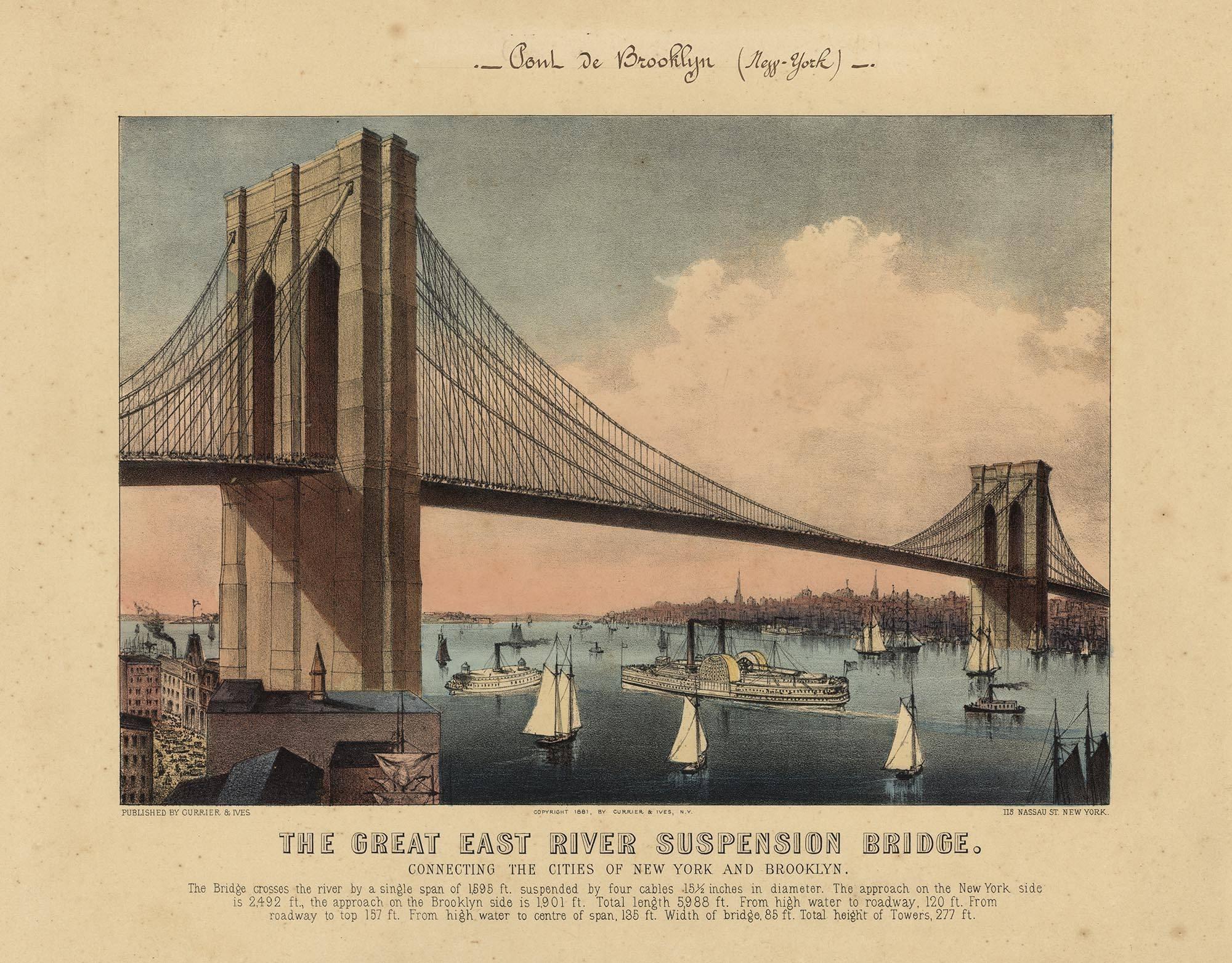 The Great East River Suspension Bridge.  : Connecting the Cities of New York... - Print by Unknown