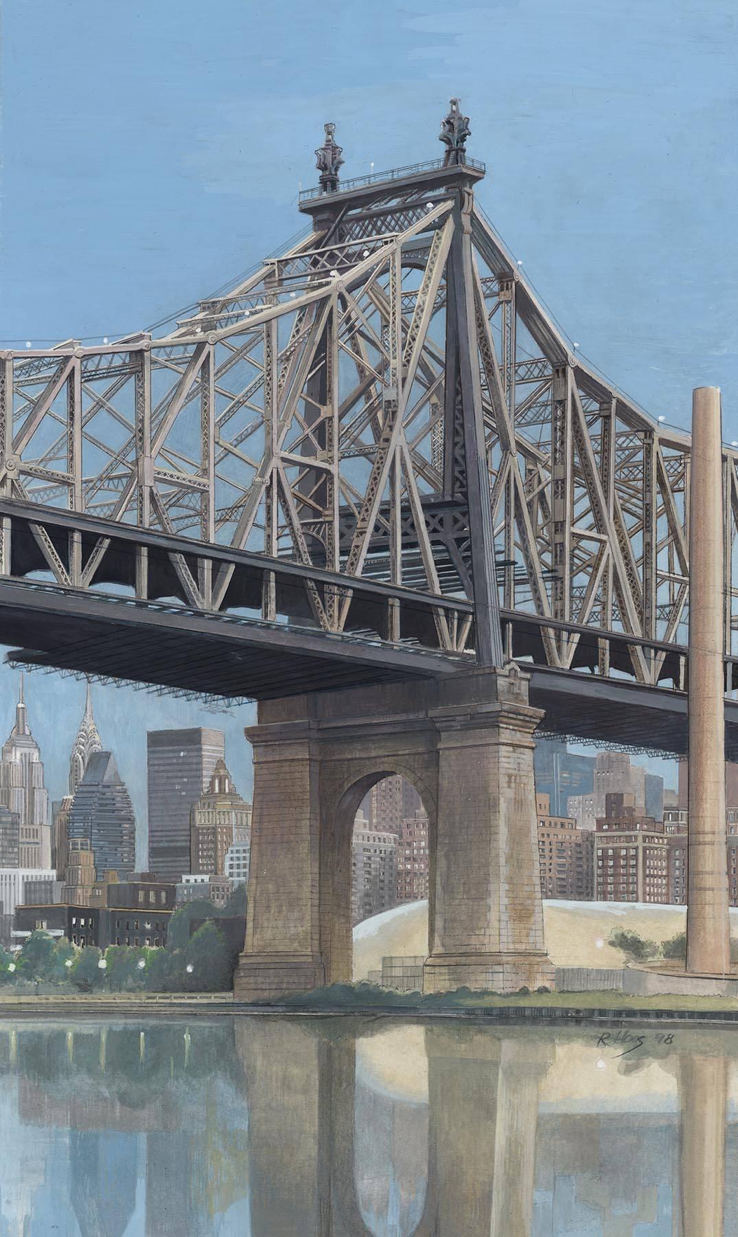 Queensborough Bridge with View of Manhattan below Roadway. - Print by Richard Haas