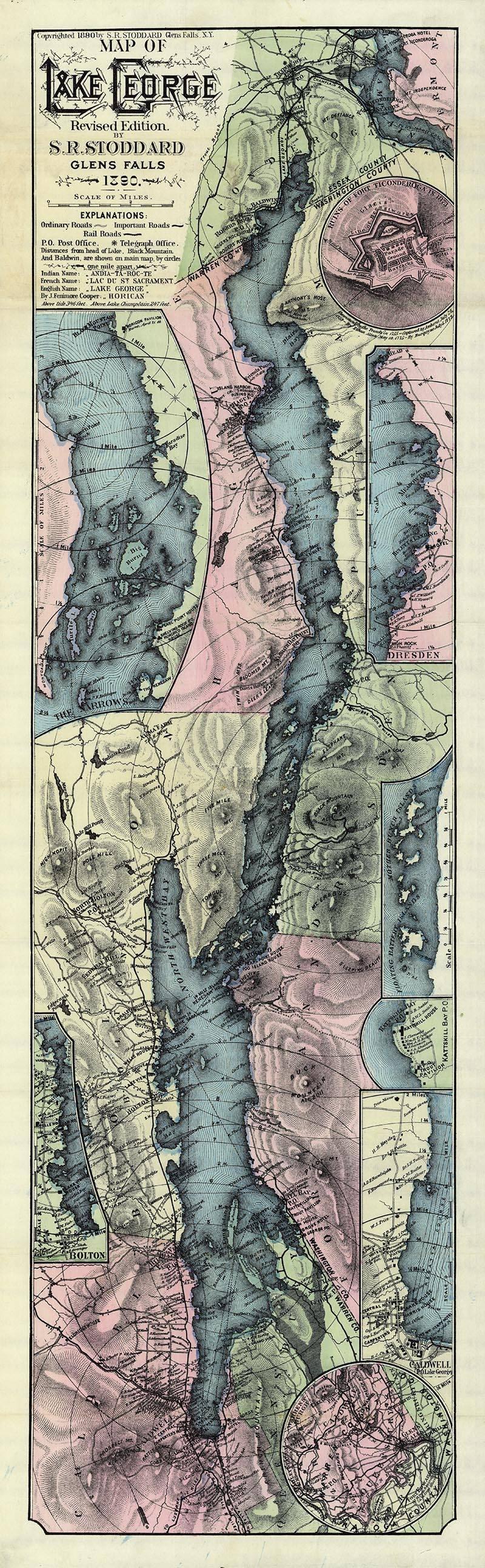 Map of Lake George. - Print by Seneca Ray Stoddard