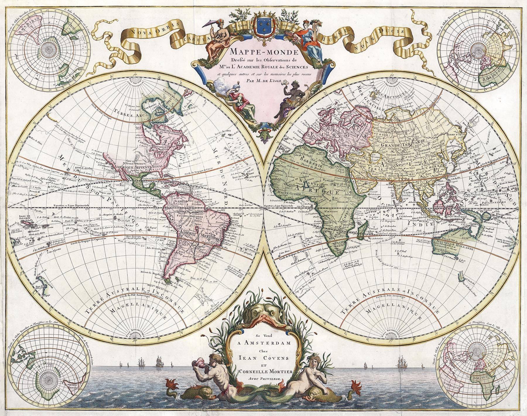 Mappe-Monde Dresse sur les Observations de Mrs. De L'Academie Royale des Science - Print by Guillaume De L'Isle
