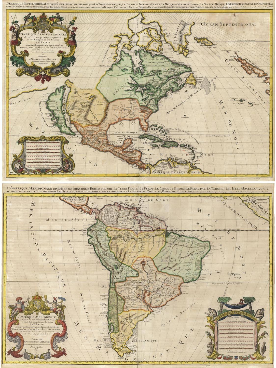 L'Amerique Septentrionale.  L'Amerique Meridionale.  - Print by Alexis Hubert Jaillot