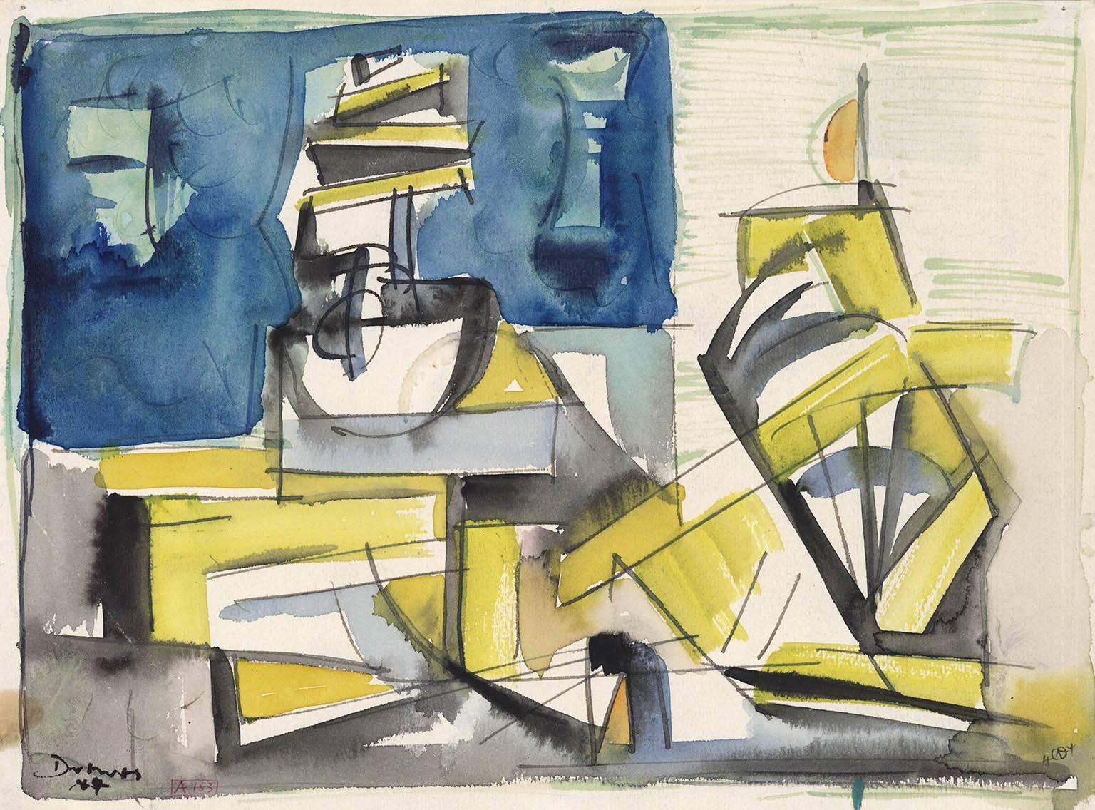 Werner Drewes Abstract Drawing - Untitled. Abstract Seascape.