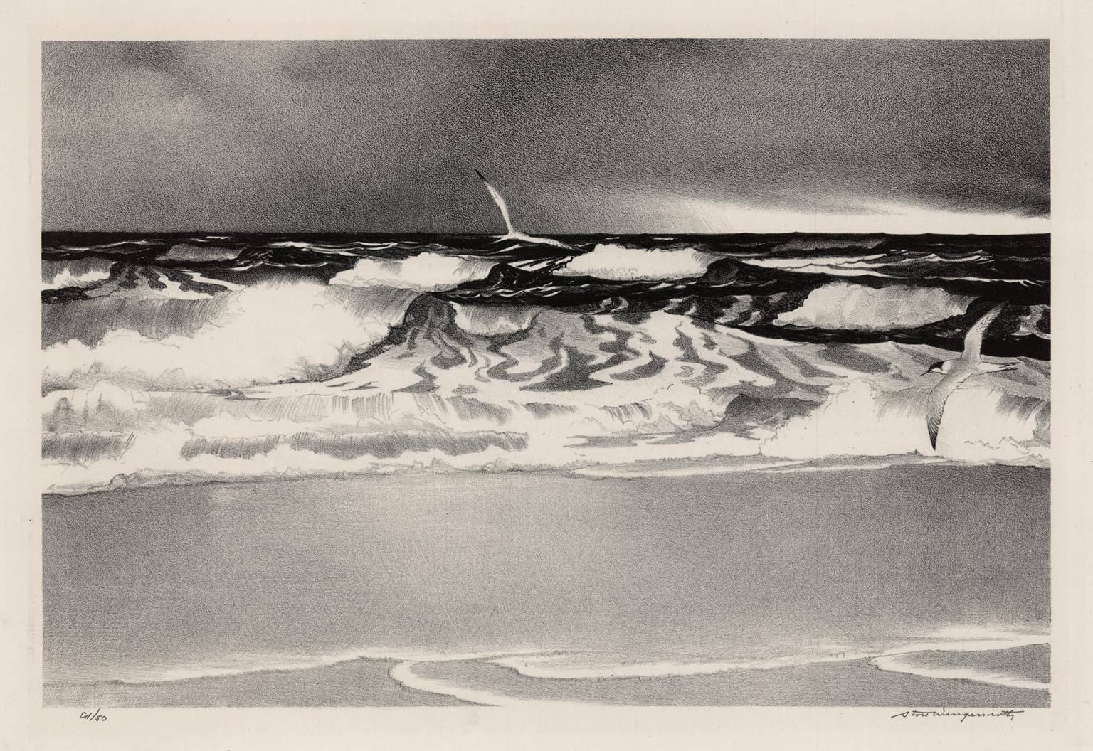 Stow Wengenroth Landscape Print - Turbulent Sea.