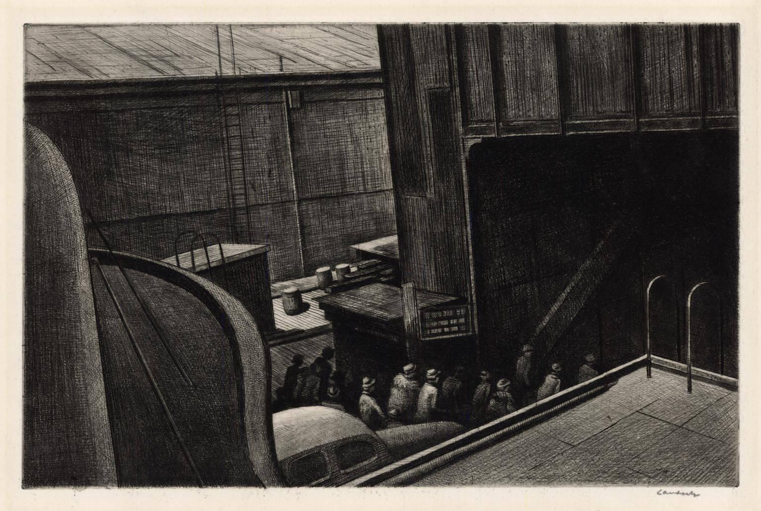 Armin Landeck Print - Weehawken Ferry.