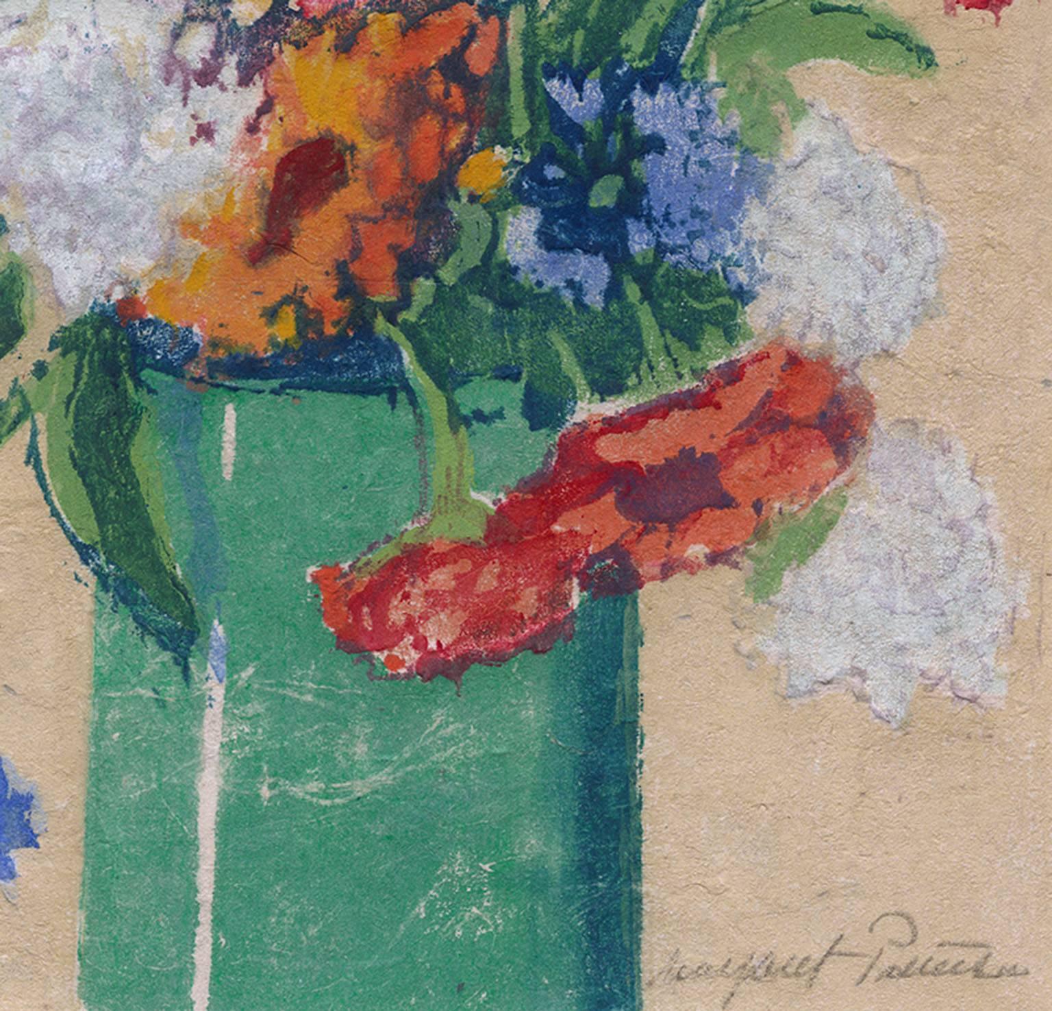 Zinnias et boutons de licence. - Modernisme américain Print par Margaret Jordan Patterson