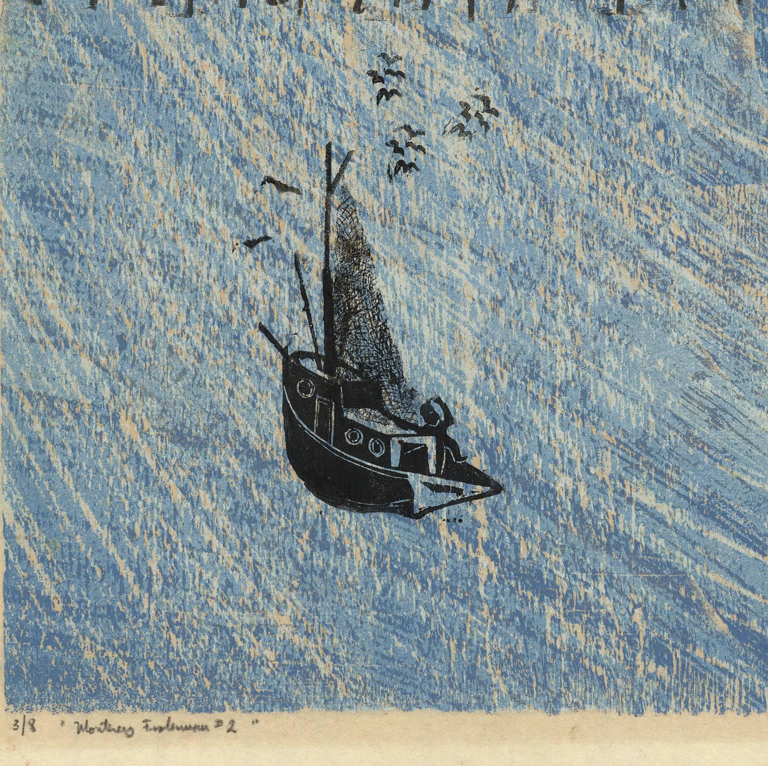 Diptyque. Cette gravure sur bois en couleur à deux feuilles a été créée par Antonio Frasconi en 1951.  Edition 8.  Chaque taille d'image 19  7/16 x 16 7/16