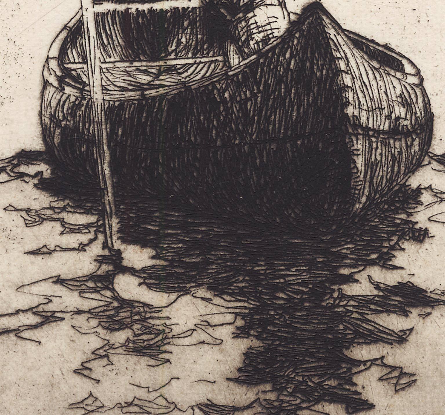 Canoeman. - Beige Figurative Print by Frank Benson